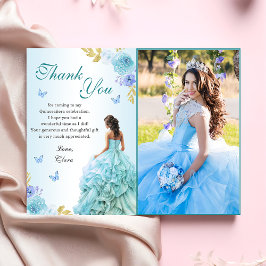 Elegant  blå Blommigt Quinceañera Birthday Tack Kort