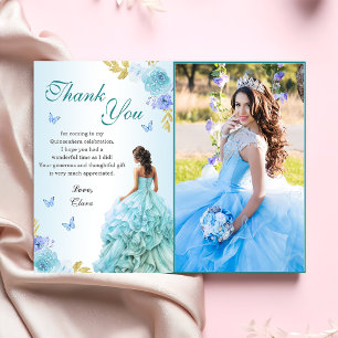 Elegant blå Blommigt Quinceañera Birthday Tack Kort