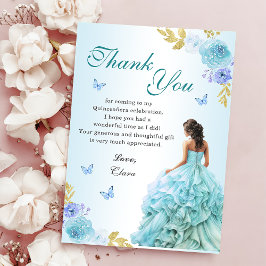 Elegant  blå Blommigt Quinceañera Birthday Tack Kort