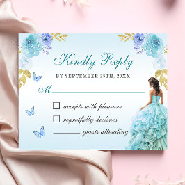 Elegant  blå Blommigt Quinceañera OSA Kort
