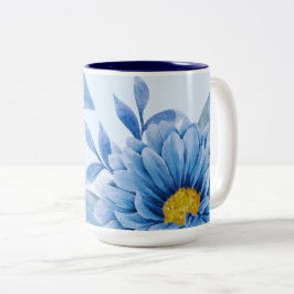 Elegant blå Blommigt vattenfärg Två-Tonad Mugg