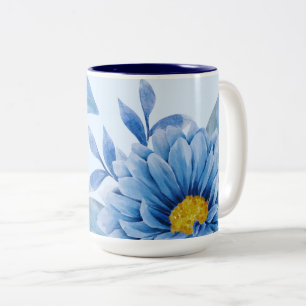 Elegant blå Blommigt vattenfärg Två-Tonad Mugg