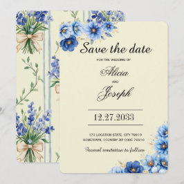 Elegant blå blommor Spara datumet