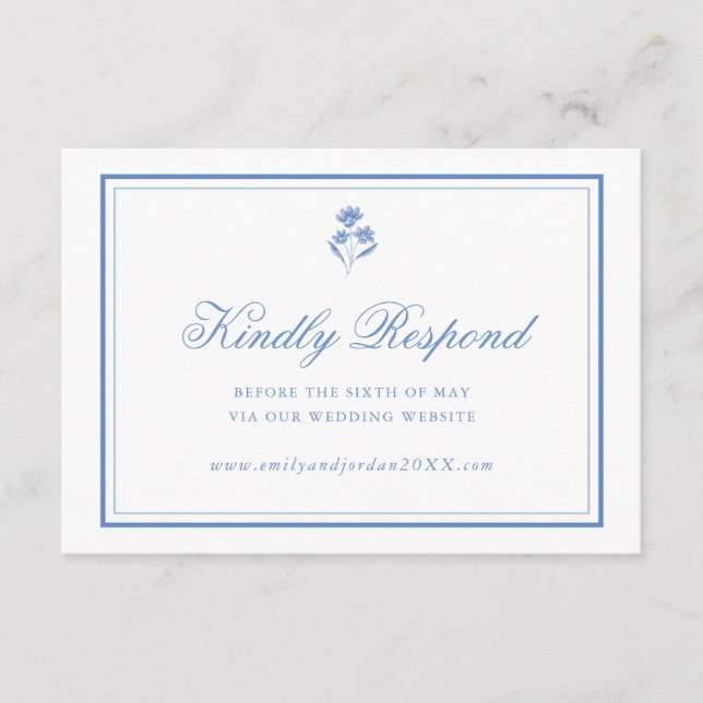 Elegant blå blomster-RSVP-kort Tack Kort (Framsida)