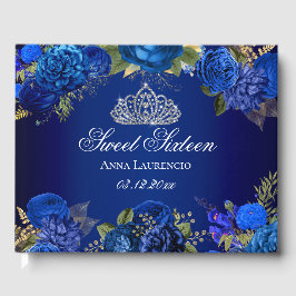 Elegant blå blomsterdiadem sweet sixteen gästböcker