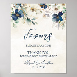 Elegant blå blomstergavskylt för vinterbröllop poster
