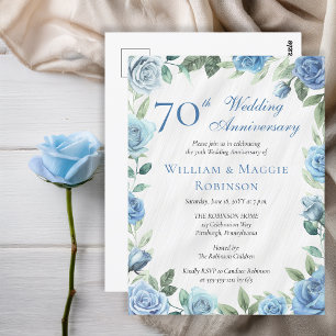 Elegant blå blomstergestaltning 70-års bröllopsjub vykort