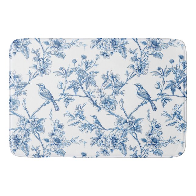 Elegant blå blomsterglasur Chinoiserie  Badrumsmatta (Framsidan)