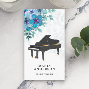 Elegant blå blomstergott pianomusik pianist visitkort