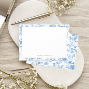Elegant blå blomsterkant fransk Toile de Jouy Anteckningskort