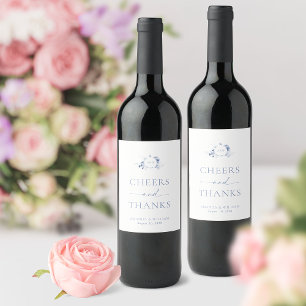 Elegant blå blomstermotiv vinetikett för bröllop vinflaska etikett