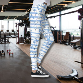 Elegant Blå Blomsterrandig Design Leggings