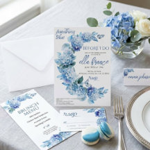 Elegant blå blomstertid bröllopsbrunchfest