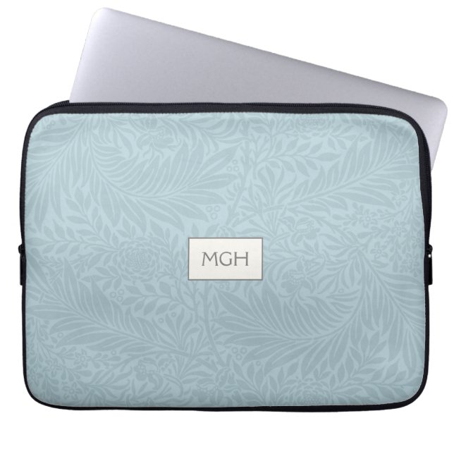 Elegant blå boho botanisk mönster monogram laptop fodral (Framsidan)