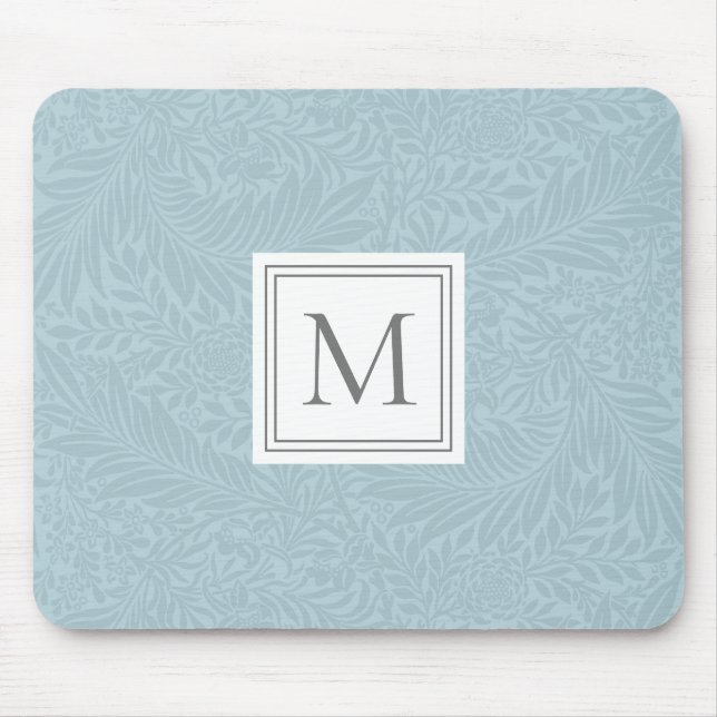 Elegant Blå Boho Botanisk Mönster Monogram Musmatta (Framsidan)