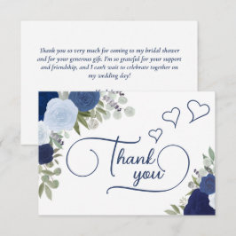 Elegant blå boho chic ros bröllopsdusch tack kort