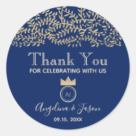 Elegant Blå Bröllop Tack Favors Runt Klistermärke