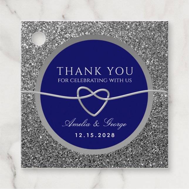 Elegant Blå Bröllop Tack Gåvor Etiketter (Framsida)