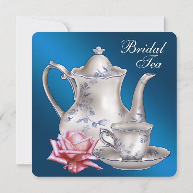 Elegant Blå Bröllops Te-fest Inbjudningar (Framsida)
