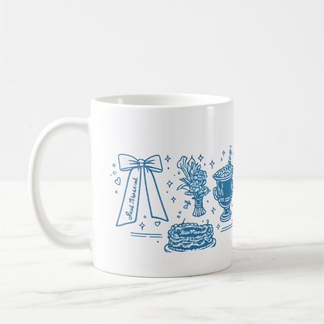 Elegant blå bröllopsfirande ikon collage kaffemugg (Vänster)