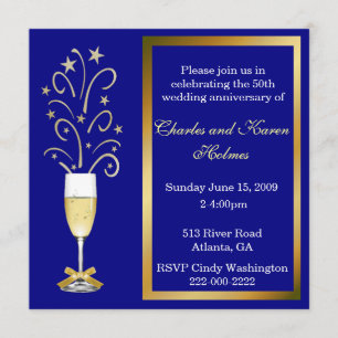 Elegant Blå Bröllopsjubileum Part Invitation Inbjudningar