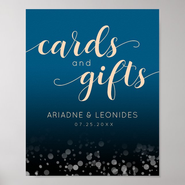 Elegant Blå Bröllopskort-gåvor för persiko-Oceanic Poster (Framsidan)
