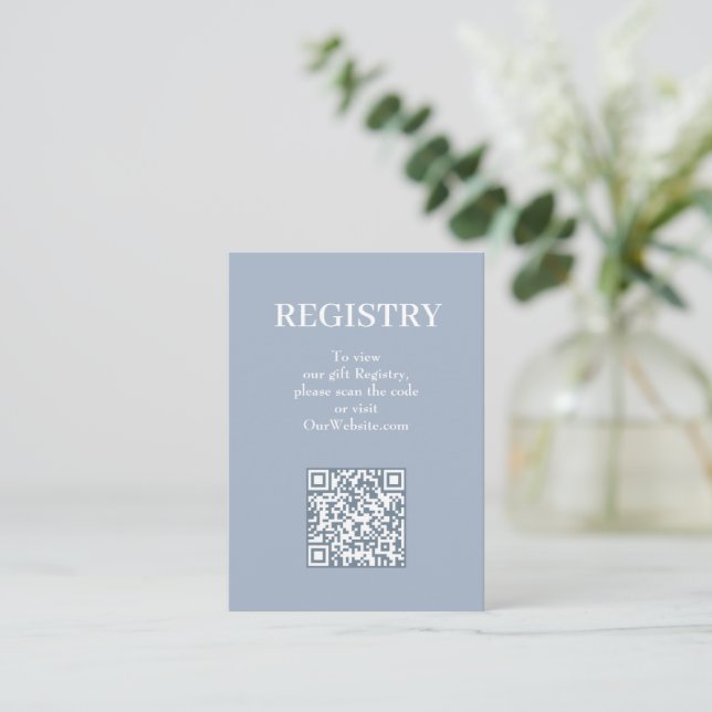 Elegant Blå Bröllopspresentregistrering QR-kod Tilläggskort (Stående Fram)