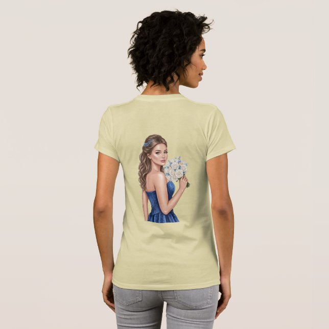 Elegant blå brudtärna porträttillustration t shirt (Hel baksida)