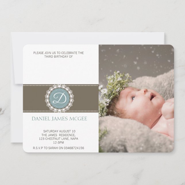 Elegant blå brun födelsedagsfest inbjudningar (Framsida)