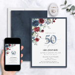 Elegant Blå burgundisk Blommigt 50:e födelsedagen Inbjudningar<br><div class="desc">Säg hej till din 50:e i stil med den här vackra Eleganten Blue Burgundy-Blommigten 50:e födelsedagsinbjudan! Med en utomordentlig bukett av rik marinblått och burgudisk blomma och botaniskt grönt, anger det här lyxiga kortet perfektens ton för speciella firande. Den elegant handskriven kalligrafi erbjuder sofistikering och modernitet när du anpassar informationen...</div>