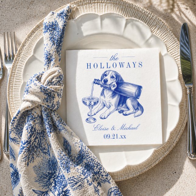 Elegant blå chinoiserie Beagle bröllop Pappersservett (Elegant Blue Chinoiserie Beagle Wedding Napkins
)