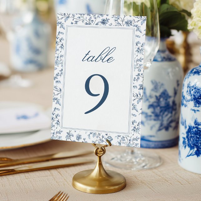 Elegant blå chinoiserie bröllopsbord nummer bordsnummer (Skapare uppladdad)