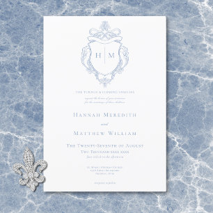 Elegant blå chinoiserie Fågel & vapen Wedding Inbjudningar
