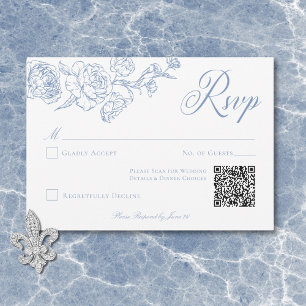 Elegant Blå Chinoiserie Fågel & Vapen Wedding QR OSA Kort