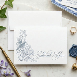 Elegant Blå Chinoiserie Natur Fågel Bröllopsdusch Tack Kort
