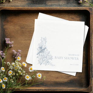 Elegant blå chinoiserie natur fåglar baby shower pappersservett