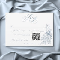 Elegant Blå Chinoiserie Natur & Fåglar Bröllop QR