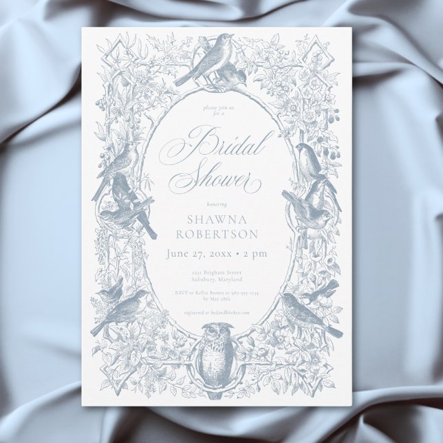 Elegant Blå Chinoiserie Natur & Fåglar Duschdörr Inbjudningar (Elegant Blue Chinoiserie Nature & Birds Shower Invitation)