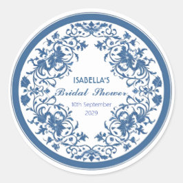 Elegant blå chinoiserie viktoriansk kinesisk bloms runt klistermärke