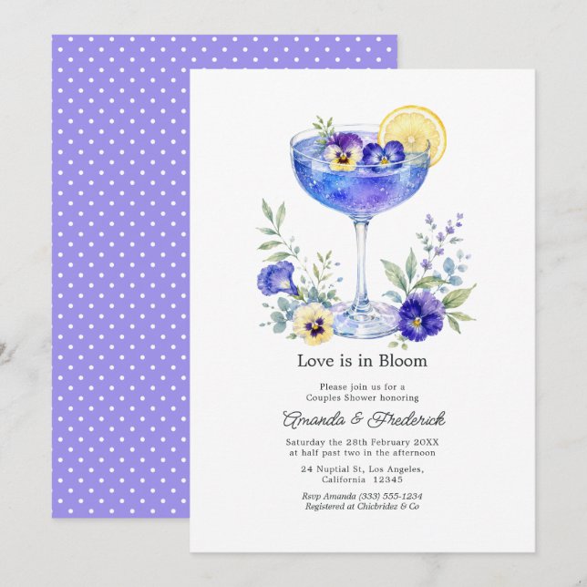 Elegant Blå Cocktail Par Bröllopsdusch Inbjudningar (Fram/baksida)