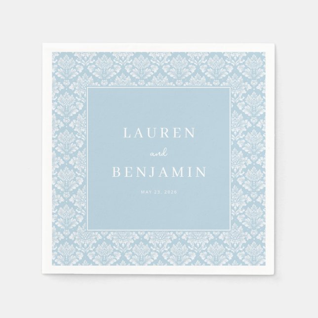 Elegant Blå Damask Pappersservett (Framsidan)