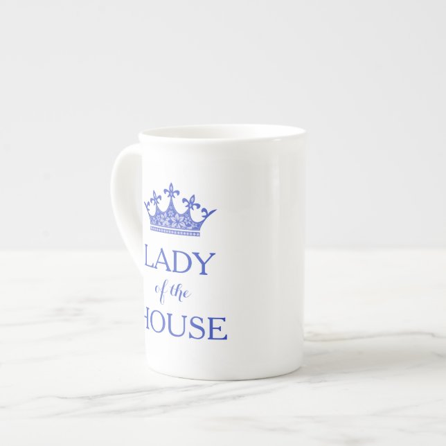 Elegant blå damen i huset Kina tekopp (Framsida vänster)