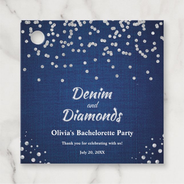 Elegant blå denim och diamanter Senterparty Gåvor Etiketter (Framsida)