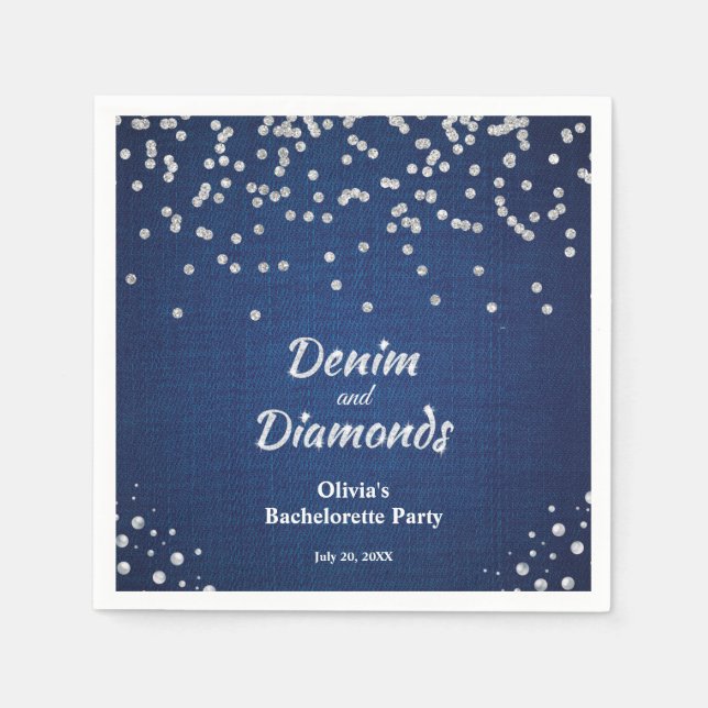 Elegant Blå Denim och Diamanter Sjungningsfest Pappersservett (Framsidan)
