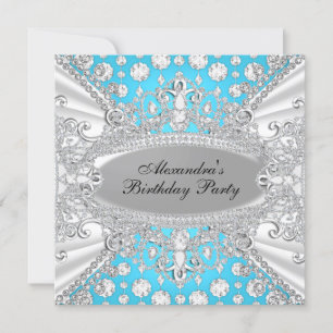 Elegant Blå Diamant Smycken Födelsedagsfest Inbjud Inbjudningar
