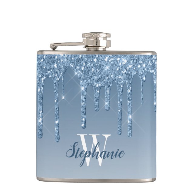 Elegant Blå Droppande Falskt Glitter Monogram Fickplunta (Framsidan)