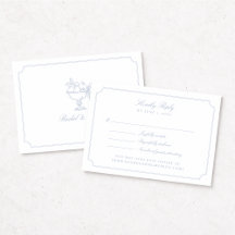 Elegant blå dubbelramad bröllops-RSVP-kort
