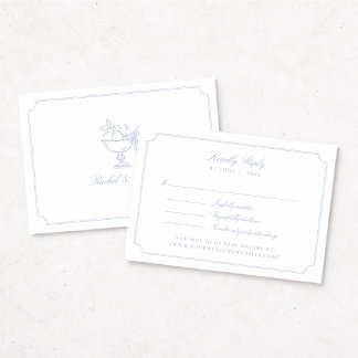Elegant blå dubbelramad bröllops-RSVP-kort OSA Kort