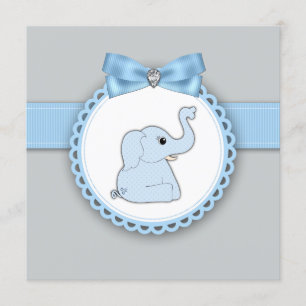 Elegant Blå Elefant Bebis Bebisdopp Inbjudningar
