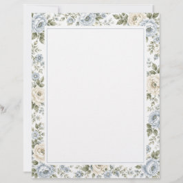 Elegant Blå & Elfenbensfärgad Blommig Brevhuvud